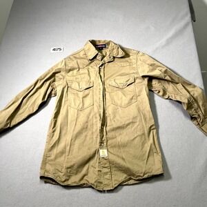 Bocomal Fr Western Shirt Mens Medium Tan Long Sleeve Pearl Snap Cowboy Outdoor